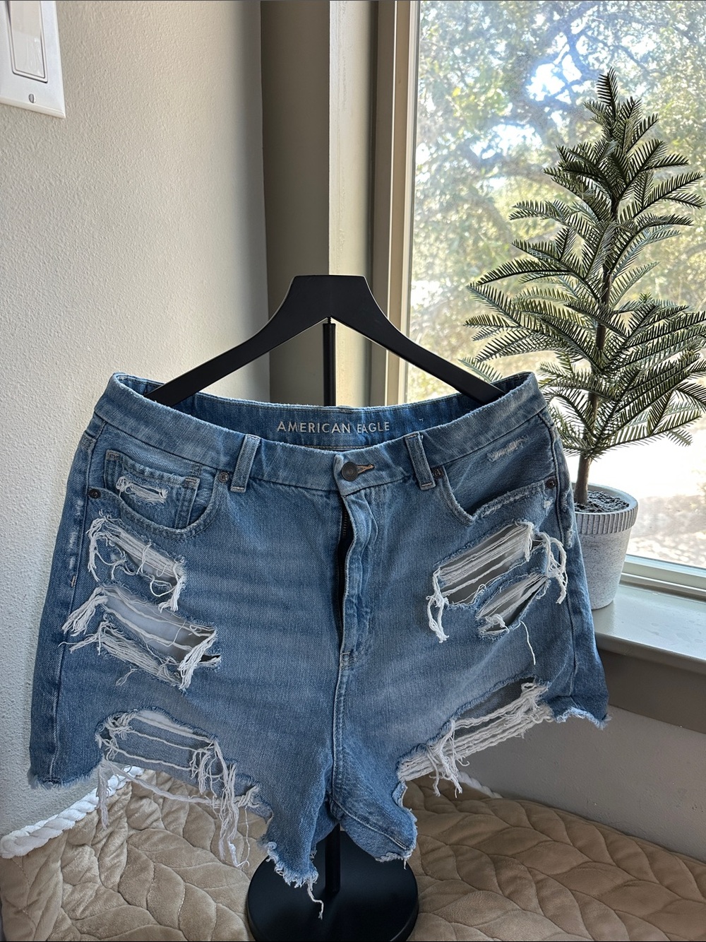 American Eagle Outfitters Medium Blue Distressed Denim Shorts